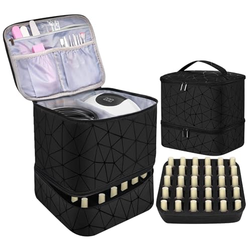 Maletín organizador de esmaltes de uñas doble capa de gran capacidad para 30 botes y secador UV