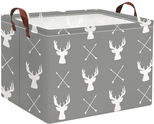 Image of HIYAGON Baby Basket Cute Toy Bin for Boys and Girls Kids Storage Bin Organizer Box Gift Basket Empty Rectangular Deer Room Decor for Home(Grey deers)
