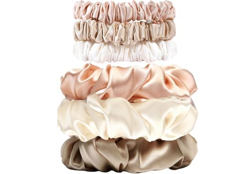LilaLemon 6Pcs Silk Hair Scrunchies for Women Lengthening Satin Scrunchies Hair Ties Soft and Silky Hair Accessories for Girls Hair Band Ponytail Holders Wont Snapped Elastic