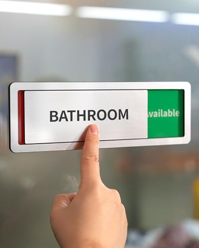 Image of Bathroom Sign, Restroom Sign for Door, Available /In Use Privacy Restroom Slider Sign,Self Adhesive Bathroom Door Sign for Business, Office, Store, Home, Occupied Vacant Indicator,Brushed Silver