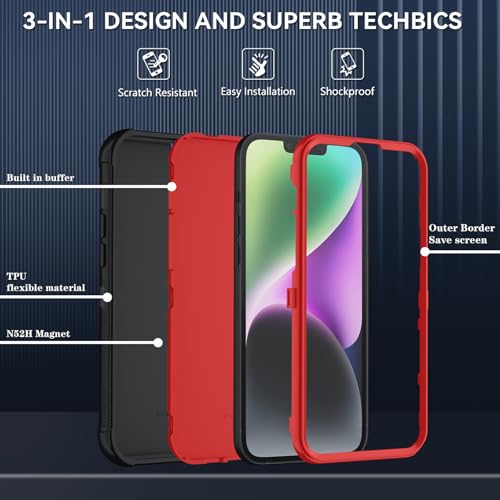 Image of SunStory Compatible with iPhone 12 Mini / 13 Mini Case with HD Screen Protector, 3-Layer Heavy Duty Full-Body Cover,3 in 1 Hybrid Protective Case for iPhone 12 Mini / 13 Mini 5.4 inch, BlackRed