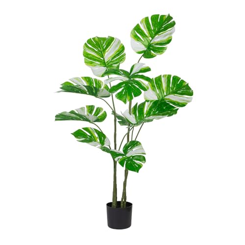 Naturae Decor White Monstera - Planta artificial realista para interiores y exteriores, resistente a los rayos UV, 47 pulgadas de alto
