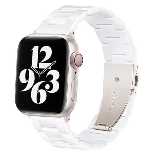 Image of Bestig Resin Band Compatible with Apple Watch Bands for Women 40mm 38mm 41mm 42mm(Series 11 10), Lightweight Waterproof Strap for iWatch Series 10 9 8 7 6 5 4 3 2 1 SE Men(White /Starlight)