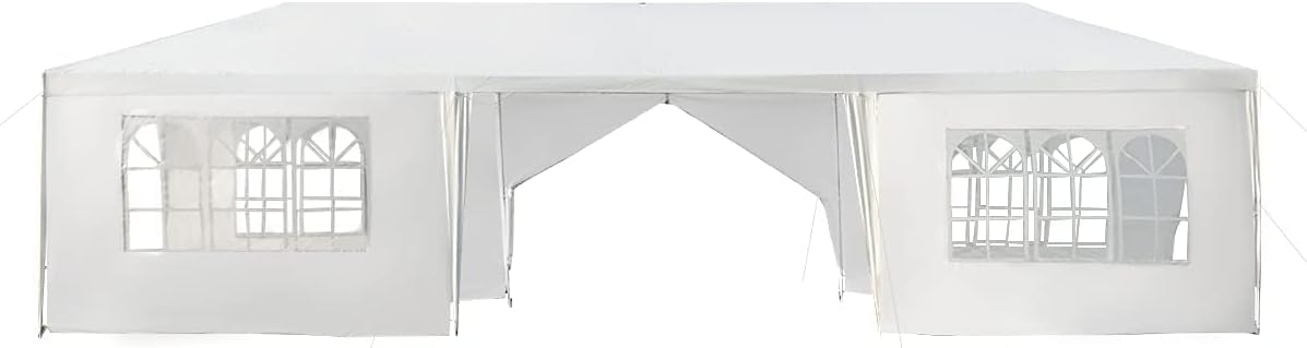 GOPLUS Carpa de jardín de 3x9 m, Cenador Plegable Impearable con Estructura metálica, Lona de PE, 6 Paneles Laterales Desmontables y 2 Entradas, Pabellón Exterior para Bodas, Fiestas (Blanca, 9x3m) | Tienda de Jardín para Cerveza con 2 Puertas con Cremall