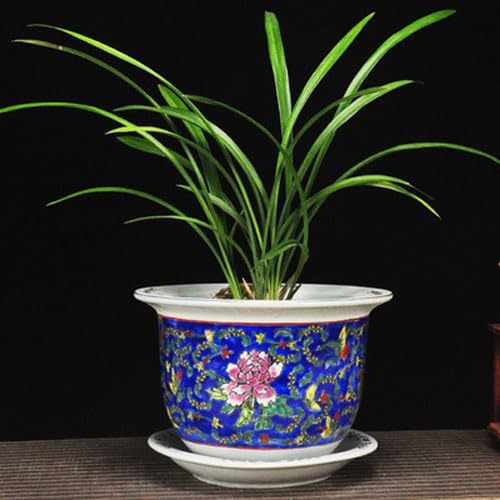 DFGHNBVC Jingdezhen Ceramics Flower Pot Chinoiserie Plant Pot Porcelain Indoor/Outdoor Flower Pot Pattern Pastel Porcelain Large Round Succulent Plant Garden Pot With Tray,B-20 * 14cm