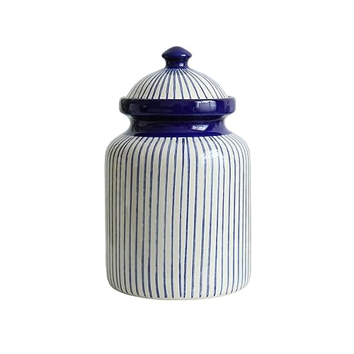 Recipiente para té grande en cerámica a rayas con tapa hermética para cocina