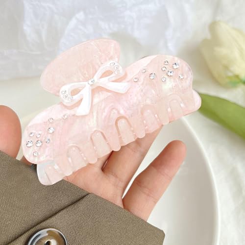 Pinza para cabello con diseño de moño brillante color rosa miniatura 3