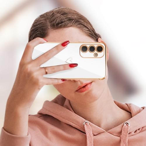 ZTOFERA Designed for Samsung Galaxy S23 FE 5G Case,Cute Plating Edge Love Hearts Pattern with Camera Lens Protection Phone Cover for Girls Women,White - 4
