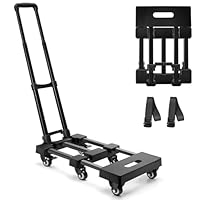 KEDSUM Folding Hand Truck with 6 Wheels(2 with Brake), 530 LBS Heavy Duty Collapsible Dolly Cart, Car Seat Dolly with 2 Lashing Straps for Airport, Travel, Moving, No Assembly Required, Black