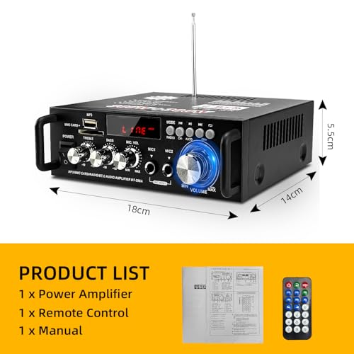 Mini Bluetooth Amplificador Audio, 600W HiFi de 2.0 Canales Audio Stereo Music Reproductor, SD Card/USB Input/FM Radio, para PC, TV, Amplificador Coche, casa Altavoz, subwoofer BT 12v 220V (600W) - imagen 7