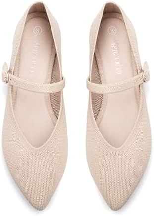 Flats for Women Knit Pointed Toe Ballet Flat with Ankle Strap Cas...