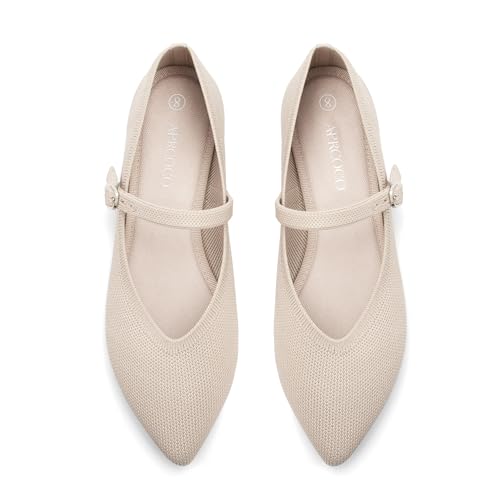 Flats for Women Knit Pointed Toe Ballet Flat with Ankle Strap Casual Womens Shoes Comfort Soft Walking Office