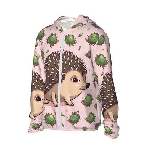 Camiseta masculina Cartoon Hedgehog com capuz e proteção solar FPS 50+, manga comprida, Rash Guard,