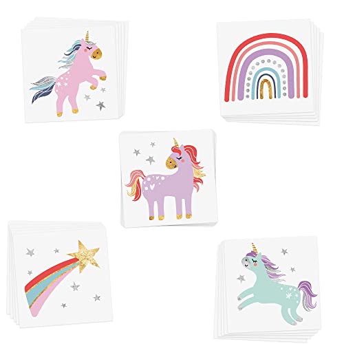 Kids Temporary Tattoos | Enchanting Unicorns Variety Set Of 25 Assorted Kids Flash Tattoos | Metallic Tattoo, Glitter Tattoo, Unicorn Party Favor, Birthday Party Decor #TOP1