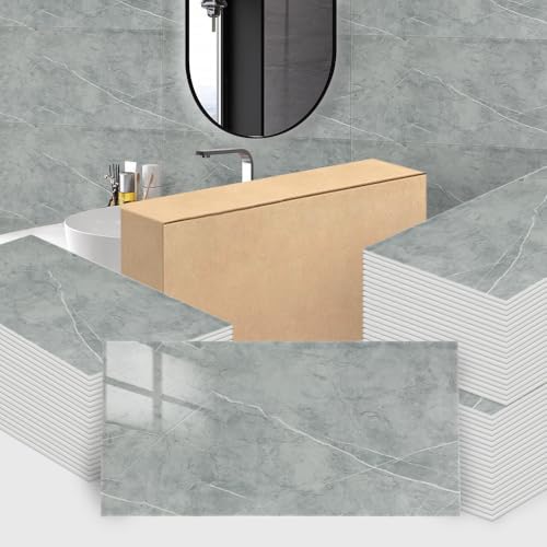Trafagala 10x Fliesenaufkleber Marmor Grey - 60 x 30 cm - Selbstklebende Fliesen Bad - Klebefliesen Küche für Küchenrückwand - Wandpaneele Küche Wanddeko Schlafzimmer Wohnzimmer Badezimmer