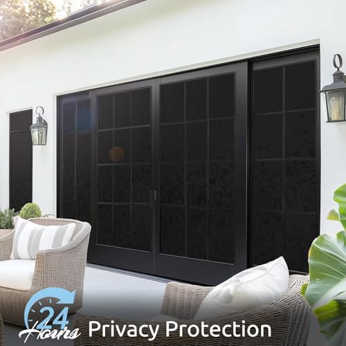 Image of rabbitgoo Rainbow Window Privacy Film, Stained Cling, Black, 23.6 inch x 118.1 inch | Decorative Static Sticker, Non-Adhesive Reusable Window Tint, Heat Control UV Blocking Coverings for Home Doors, Living Room