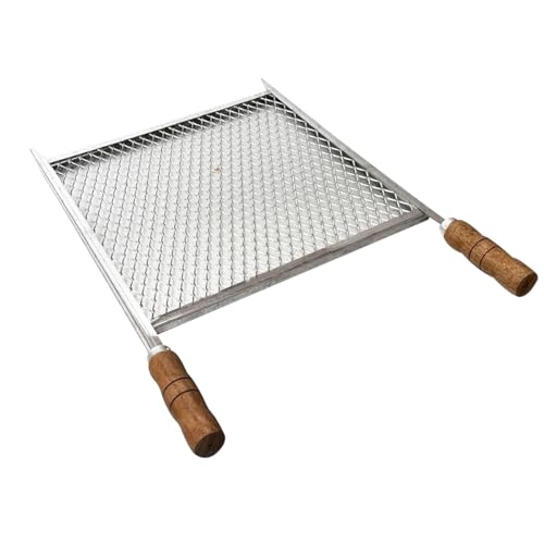 LAURINDOS, Grelha Inox 40x50 Tela Expandida Sem Emenda Cabo de Madeira