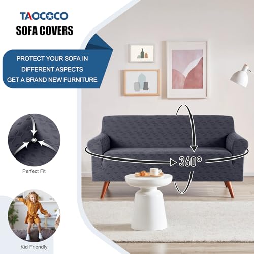 Image of TAOCOCO Stretch Sofa Covers for 3 Cushion Couch, 1Piece Non Slip Sofa Slipcover Washable with 2PCS Throw Pillow Covers, Jacquard Furniture Protector for Pets Dog(3 Seater,Dark Grey)