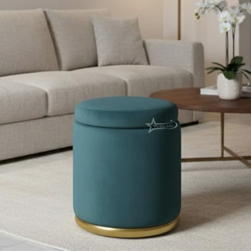 Image of Velvet Round Single Strip Ottoman Office Stool Foot Rest Stool Velvet Fabric Padded Seat Pouf Ottoman 13 X 13X 16 inch, in Round Shape for Living Room Aqua