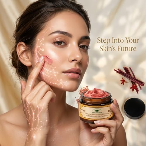 Image of Herbs & Greens Kumkumadi Red Sandalwood Gold Face Cream With Vegan Collagen, Low Molecular Hyaluronic Acid & Hydrating Aqua Gel Technology | Deep Hydration, Radiant Glow, Wrinkles & Firmer Skin | Pigmentation Dark Spots | Anti Aging Moisturizer For Woman & Men | Oily /Dry /Combination Skin | Day & Night Repair | Derma Tested Safe | 50 gm