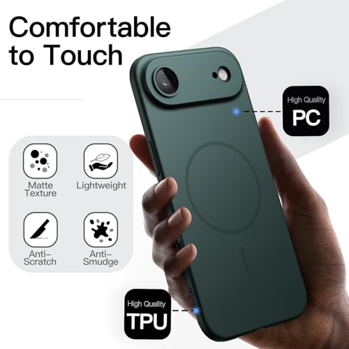 Image of JETech Magnetic Slim Case for iPhone Air, Compatible with MagSafe, Ultra-Thin Lightweight Minimalist Phone Cover and Full Camera Lens Protection, 6.5-Inch Display (Midnight Green)