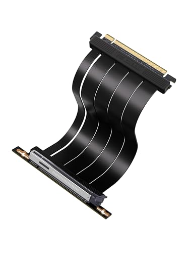 EZDIY-FAB PCIe 5.0 X16 Riser Cable,128GB/s Bandwidth, for RTX 50/40 & RX 9000/7000 GPUs, PCIe Extension Card, Backward Compatible with PCIe 4.0/3.0,Vertical GPU MountRight Angle-20cm,Black