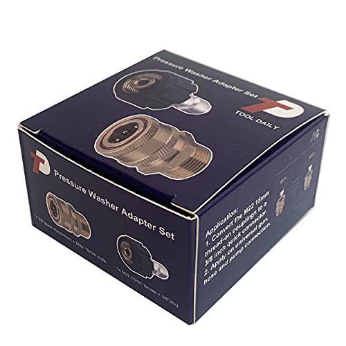 Image of Tool Daily Pressure Washer Adapter Set, Quick Connect Kit, Metric M22 15mm Female to M22 Male Fitting, 5000 PSI