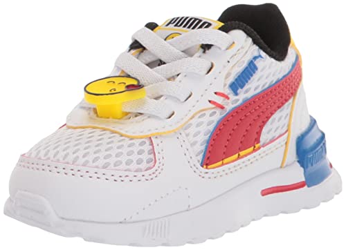 Puma Graviton Sneaker, White-High Risk Red-Vibrant Yellow-Royal Blue, 11 US Unisex Little Kid