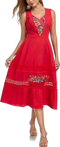 YZXDORWJ Women's Mexican Dress Floral Embroidered Casual Lace Ruffle Maxi Dress2