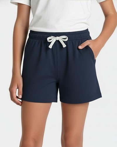 Image of Real Essentials 4 Pack: Girls French Terry Lounge Shorts - Ultra Soft Pull-On Gym, Camp, Sports & Everyday Shorts