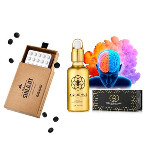 Ormus Monoatomic Gold Concentrate (HIGH Potency x12) - 1.7 fl. oz (50 ml) & Natural SHILAJIT Tablets - 120 Count, Sun Dried 100% Pure Shilajit for Men & Women