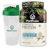 PlantFusion Vegan Protein Powder Vanilla Bean 2lb + 20oz BPA-Free Shaker Bottle – Complete Plant-Based Protein with BCAAs, Enzymes – Keto, Gluten-Free, Non-Dairy, Non-GMO
