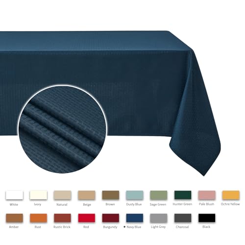 Image of maxmill Rectangle Tablecloth Weaved Pattern Waterproof Spillproof Wrinkle Free Table Cloth, Kitchen Dining Tabletop Decoration, Fabric Table Cover for Holiday Parties, 52 x 70 Inch, Navy Blue