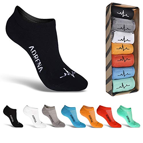 ADRENA No Show Athletic Socks | Men Women Cushioned Liner Socks | 7 Pair Gift Box Multicolor XL