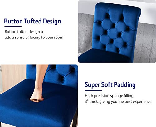 Kmax Counter Height Bar Stools Set Of 2 Tufted Velvet Barstools Mid Century Wood Bar Stools With Back For Kitchen Island Indoor, Blue #TOP4