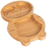 Tiny Dining Placa de pingüino de succión de bambú para niños - Fibra Natural Bebé niño Stay Stay Put Mejorado PUERTE DE ALIMENTACIÓN - Blanco