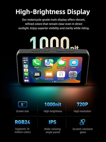Image of CHIGEE AIO-5 Play for BMW Motorcycles, 3-Pin Interface, Plug-and-Play Smart Display with CarPlay & Android Auto, 60FPS Mode, IP68 Waterproof, Built-in GPS, Anti-Theft Alarm, Data Reading