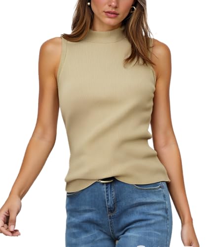 Débardeur col roulé côtelé femme MessBebe haut stretch pour silhouette fine
