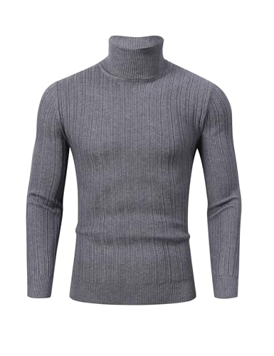 Men's Slim Fit Ribbed Knit Thermal Turtleneck Sweater - Grey, Size M