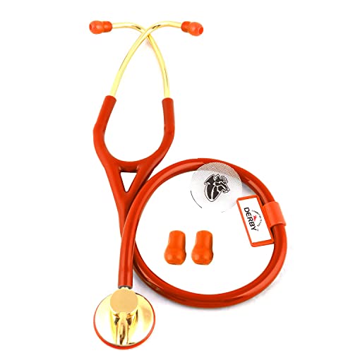 Image of Dr. Tech Cardiology Gold Black Stethoscope Heart Beat Monitoring Chest Piece Medical Instrument for Doctors, Nurses (Red & Golden)