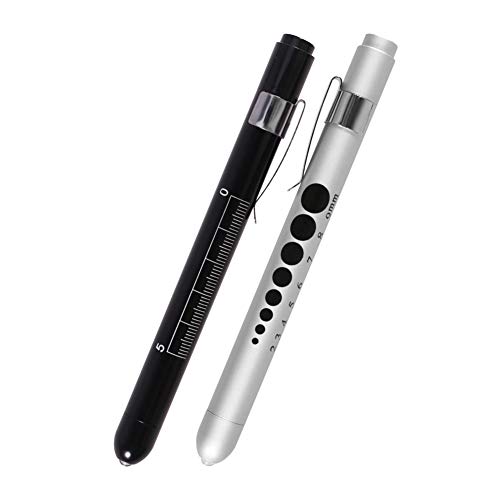 Aokin Pen Light with Pupil Gauge, Reusable LED Penlight Medical for Doctor Nurse Diagnostic etc, White Light, Black and Silver