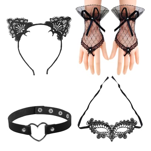 Ensemble de 4 accessoires de costume noir Accessoires de déguisement pour chat Convient pour Halloween, Noël et autres fêtes spéciales