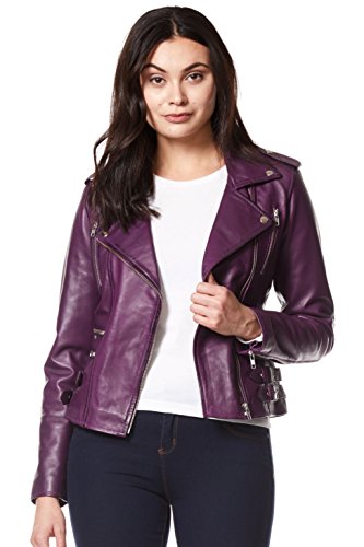 'Mystique' Ladies Purple Biker Style Motorcycle Designer Nappa Leather Jacket (Uk 18/Us 14) #TOP2