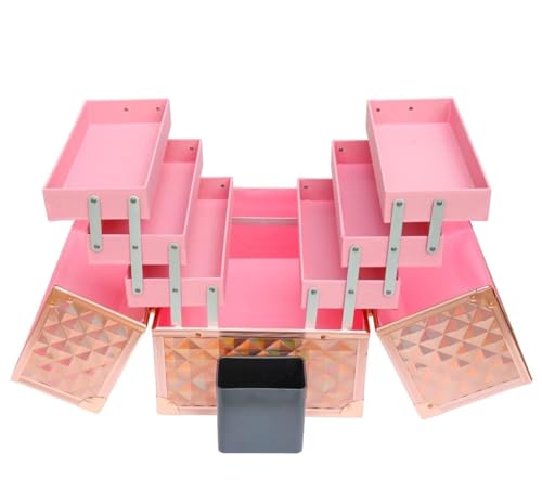 Image of Adson Professional Makeup Box Cosmetics Case Jewelry Organiser Vanity Make Up Storage Box Beauty Train Case Lockable with Keys (Marble Rose Gold)