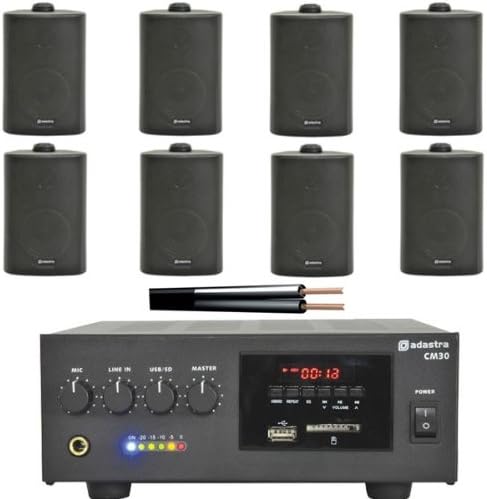 Electro Supplies Outdoor Public Address System with 8 Wall Speakers, 60w Amplifier & Cable