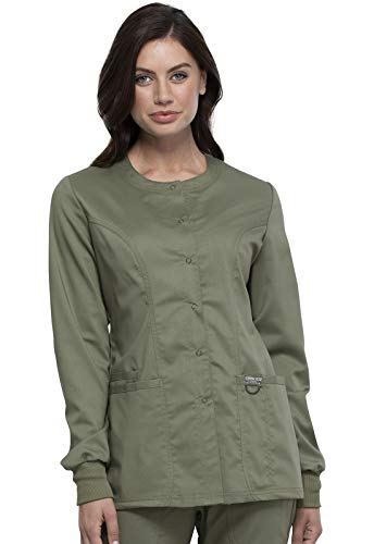 Workwear Revolution Women Warm Up Scrubs Jacket Snap Front WW310, XS, Olive