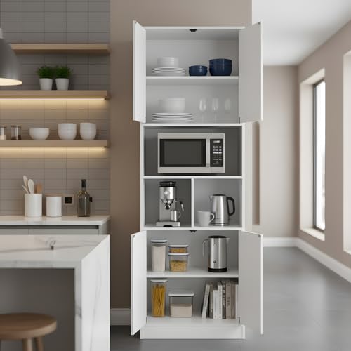 GOKHOMX Armario Multiusos Blanco con 4 Puertas, Mueble Auxiliar de Cocina y Armario Despensa, Armario Oficina con Estantería, Armario 60 cm Ancho y 40 cm Profundidad