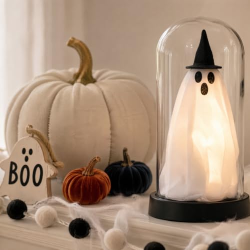 AIZXING Halloween Decorations-Halloween Decor Indoor-Light Up Ghost in Glass Cloche | Cute Ghost with Light for Home Kitchen Mantel Tabletop Party Decor and Holiday Decorations - image 6