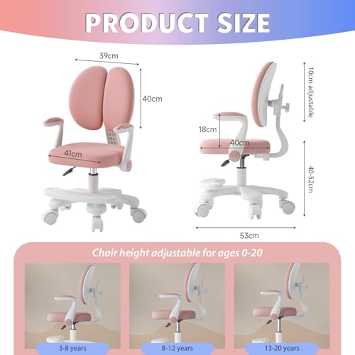 TAZZOR Silla de escritorio infantil, altura ajustable, silla giratoria ergonómica para niñas y niños, cómoda silla de aprendizaje para habitación infantil (modelo de actualización (manillar + pasos - imagen 2