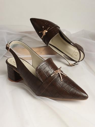 Image of Carlton London Women Comfortable Block Heel Pointed Toe Slingback Fashion Shoes for Party, Office use, Casual use